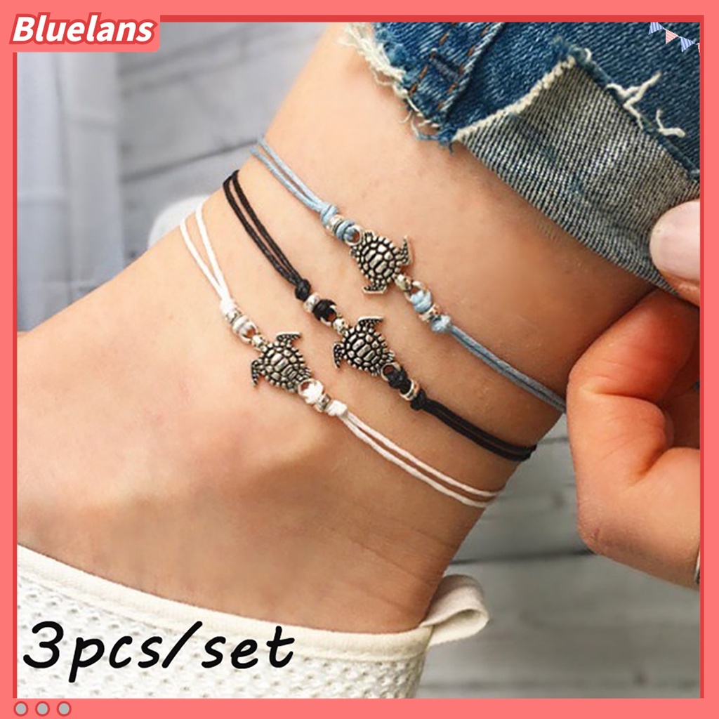 3pcs Gelang Kaki Rantai Liontin Kura-Kura Warna Campur Untuk Wanita