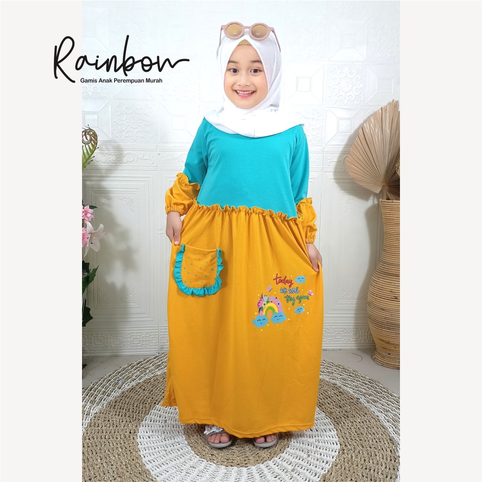 Gamis Anak Murah Kaos Soleha Rainbow Warna Mix CF Kids