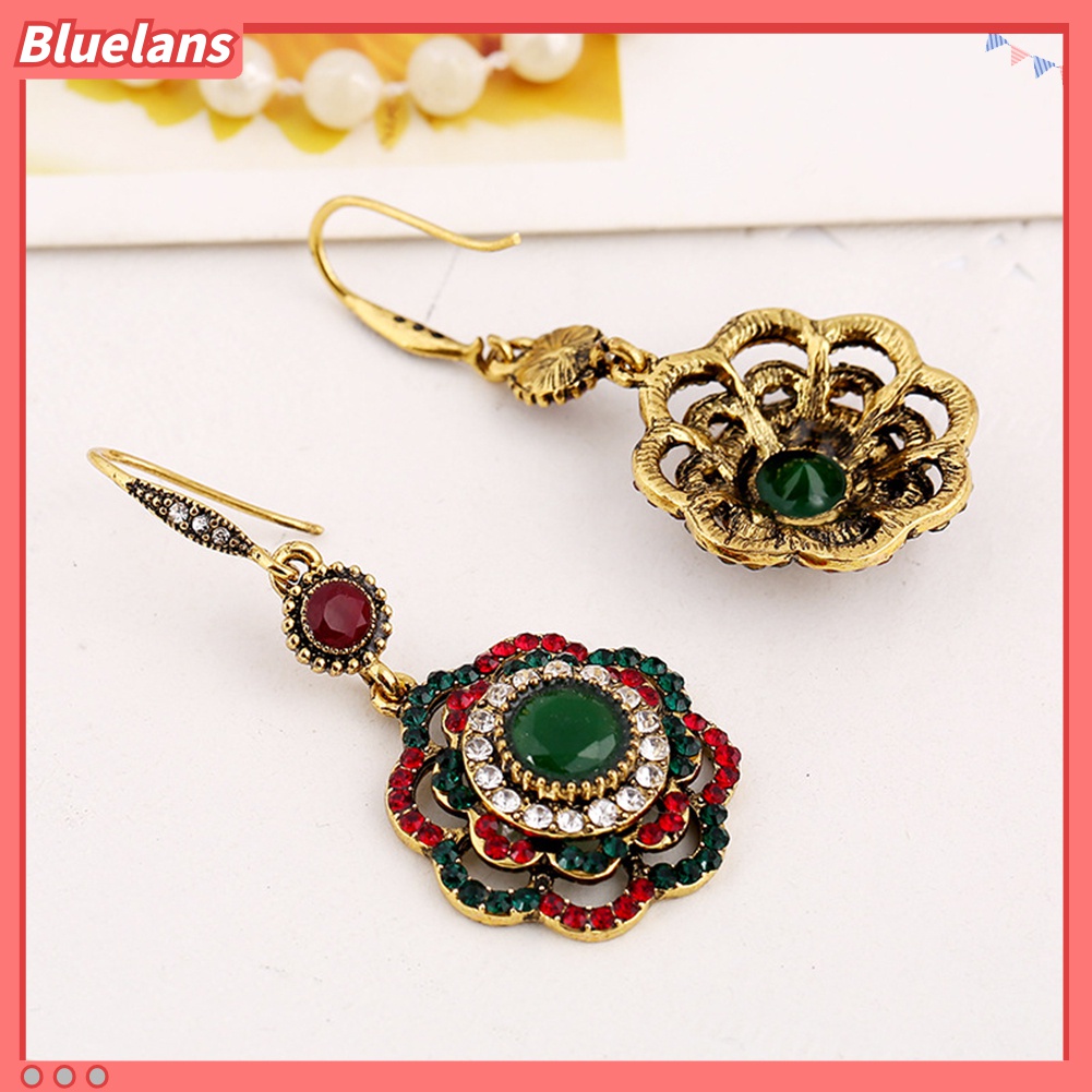 Anting Kait Gantung Bahan Alloy Desain Bunga Hias Berlian Imitasi Gaya Etnikvintagebohemian Untuk Wanita
