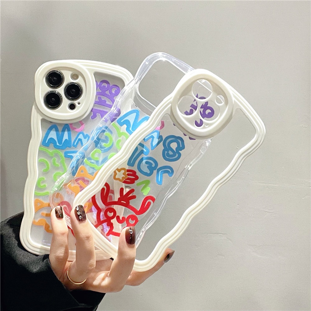 Soft Case Bening Pola Gelombang Graffiti Untuk 14 13 12 11 Pro Max 7 8 Plus XR X XS Max SE 2020 2022