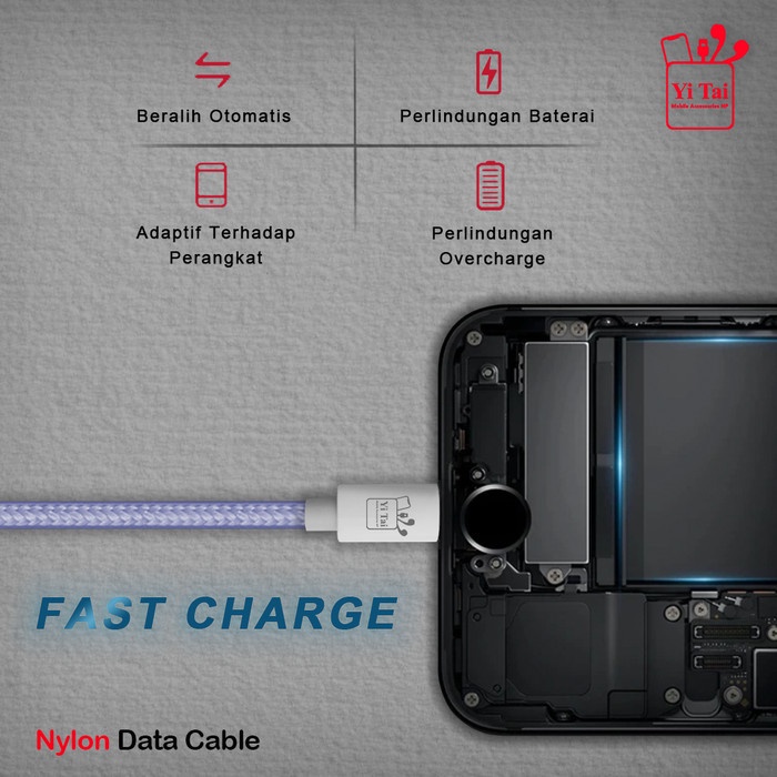 KABEL DATA MICRO USB FAST CHARGING NYLON YI TAI DATA CABLE - BDC