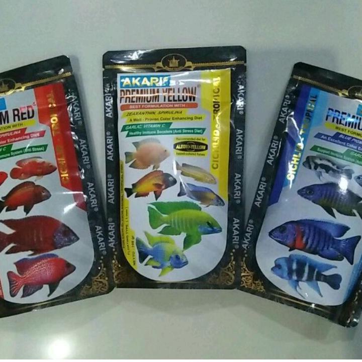 

TrxUu1U5--Akari Premium Yellow, BLuE, RED Cichlid Tropical 100Gram. Pelet Cichlid/Pelet MURAH