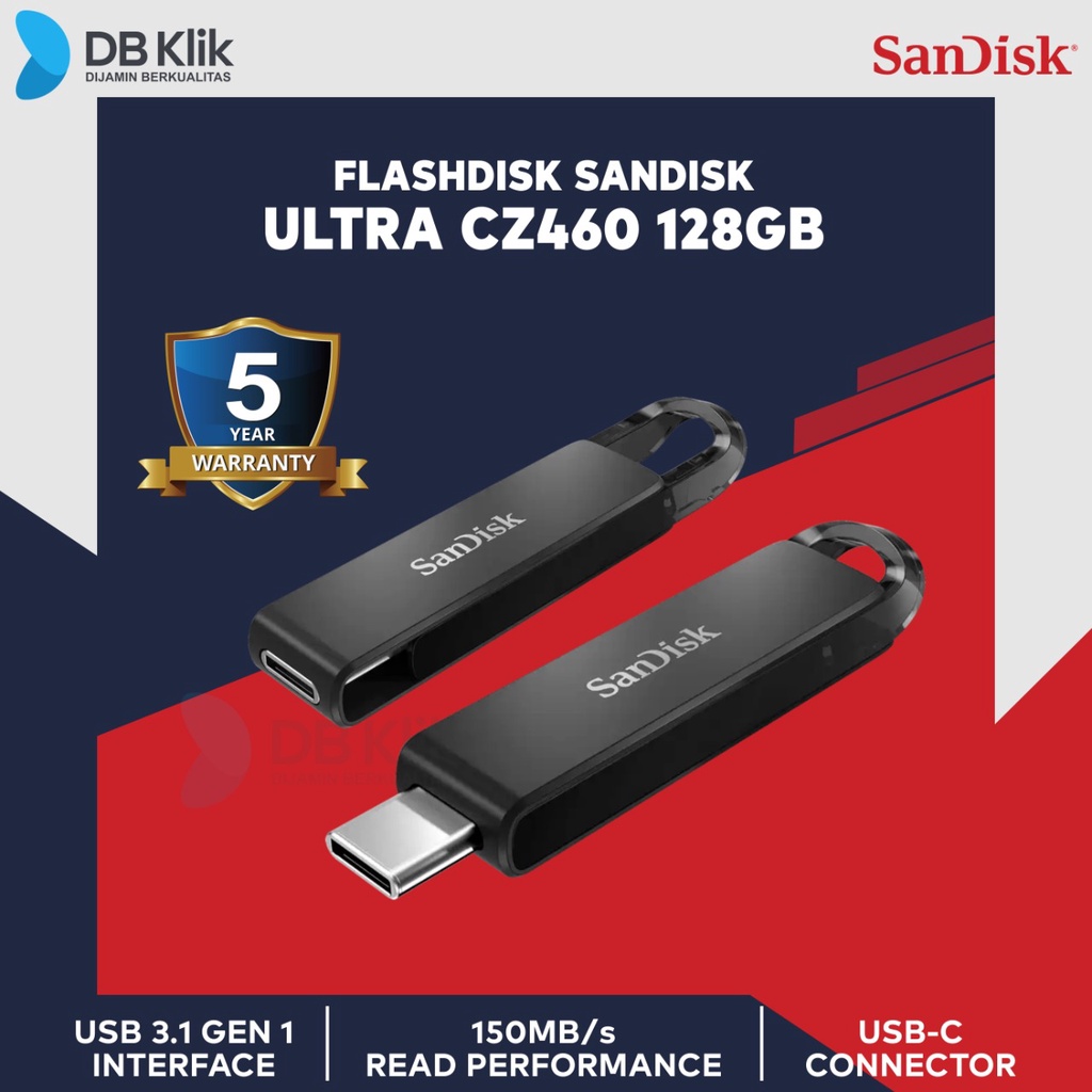 Flashdisk SanDisk Ultra CZ460 128GB USB C 3.1 Super Thin