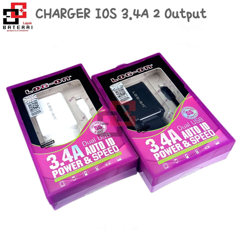 LOG - ON L-021 Charger Iphone Ios 3.4A 2 OutPut | Casan Iphone Lightning Fast Charging | Fast Charger