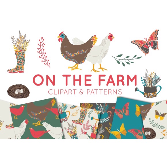 On The Farm Clipart And Digital Paper Set