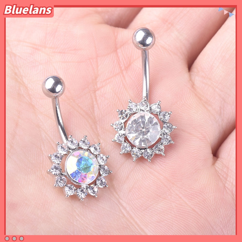 Bluelans Floral Rhinestone Pendant Sexy Women Barbell Navel Ring Body Piercing Jewelry