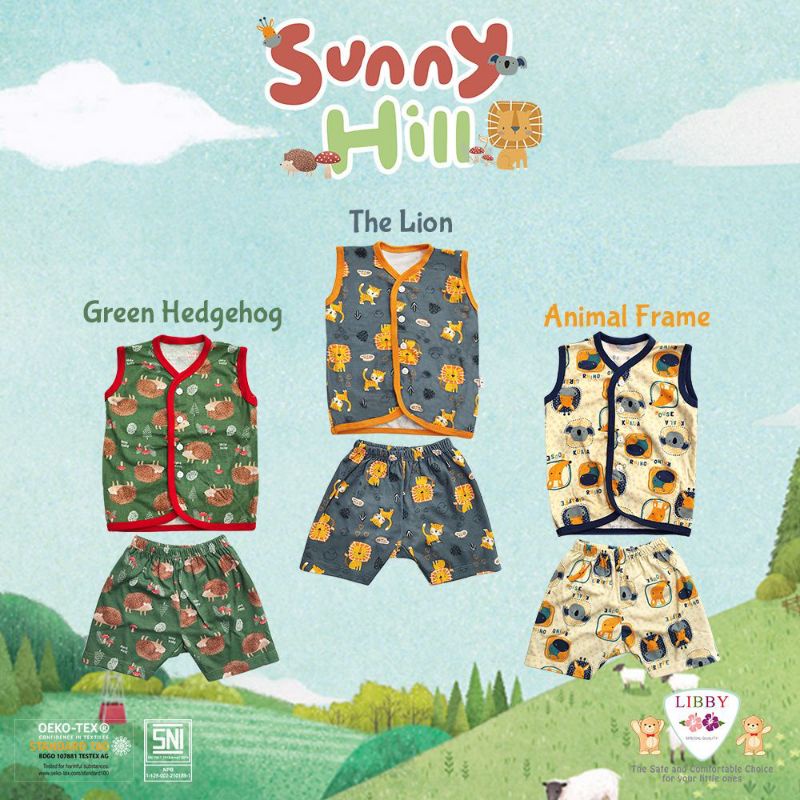 Libby Setelan Baju Kutung Kancing Depan Celana Pendek Sunny Hill Series (3 Pcs)