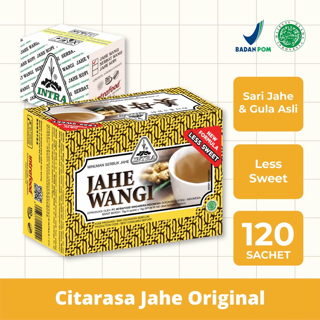 Intra Jahe Wangi Less Sweet Karton Isi 24 Box x @5 Sachet