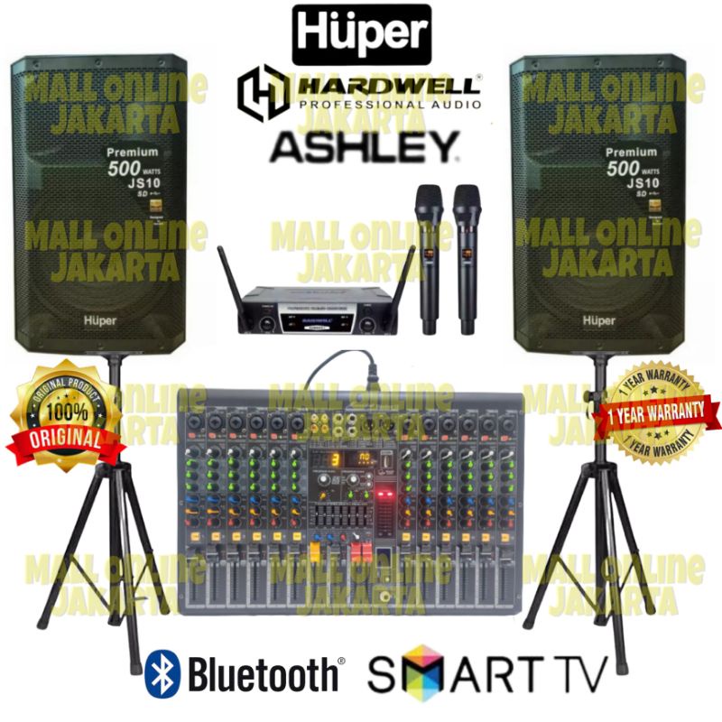 Paket speaker aktif huper js10 15 inch original mixer 12 channel