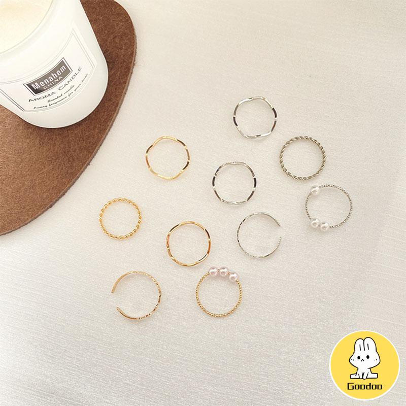 5 Pcs/set Cincin Korea Fashion Berlian Mutiara Aksesoris Untuk Wanita Rings-Doo