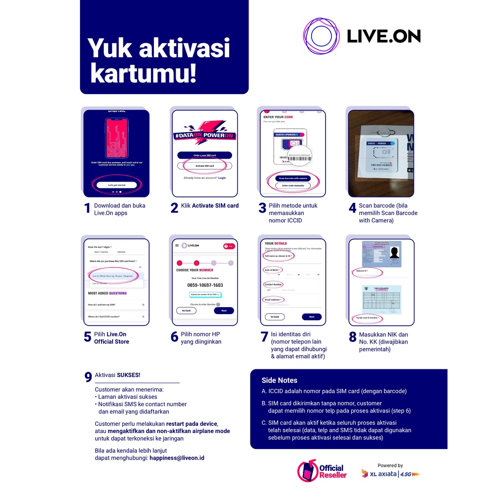 Kartu Perdana Internet LIVE ON Power Click 7GB + Bonus 5GB + Bonus Nelpon + Bonus SMS + Kuota Darurat 3GB +  Kuota Tanpa dibagi bagi - By XL Axiata 4.5G