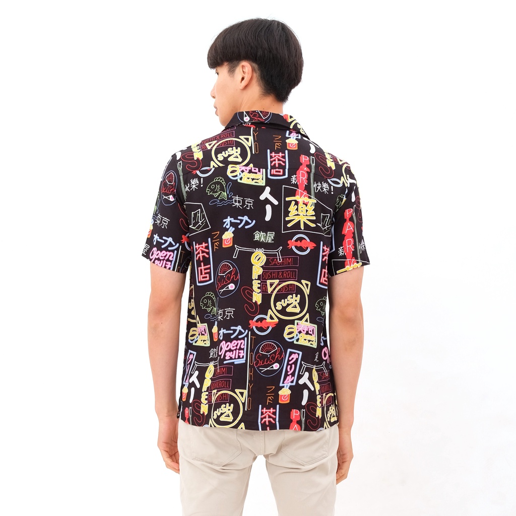 SANVANINA Kemeja Hawaiian Pria Wanita Unisex Slim Fit Hem Baju Modern Shinjuku Casual Shirt 2040