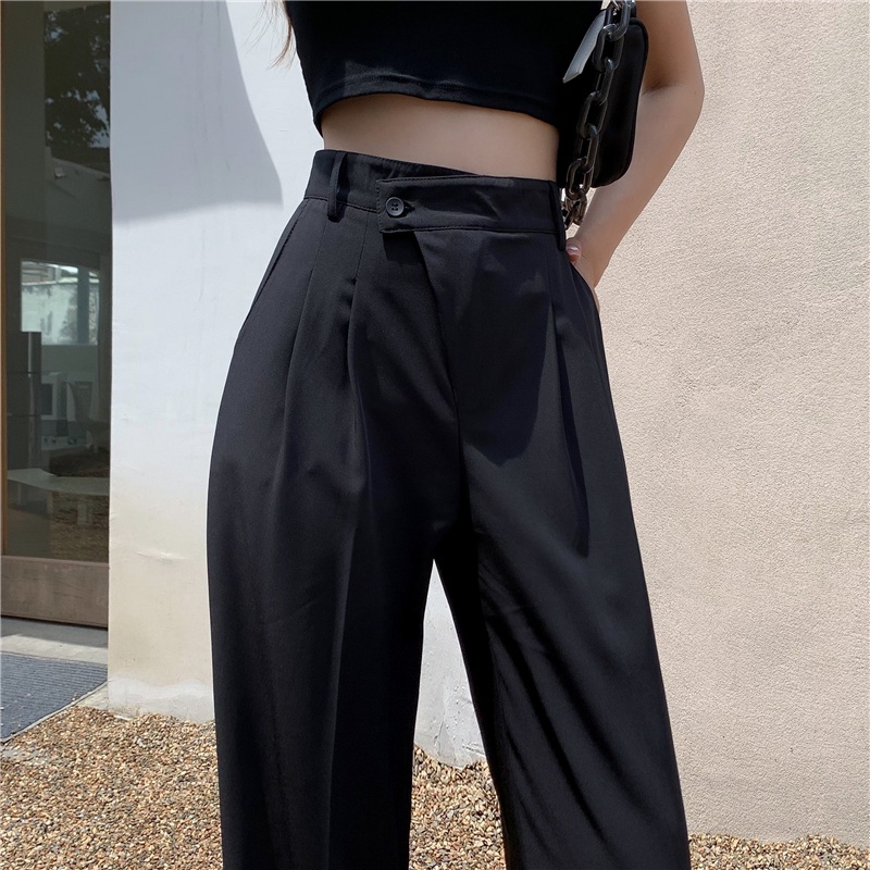 Highwaist Celana Kulot Hitam Panjang Korea Pants Wanita Celana Anti Kusut-loose Pants