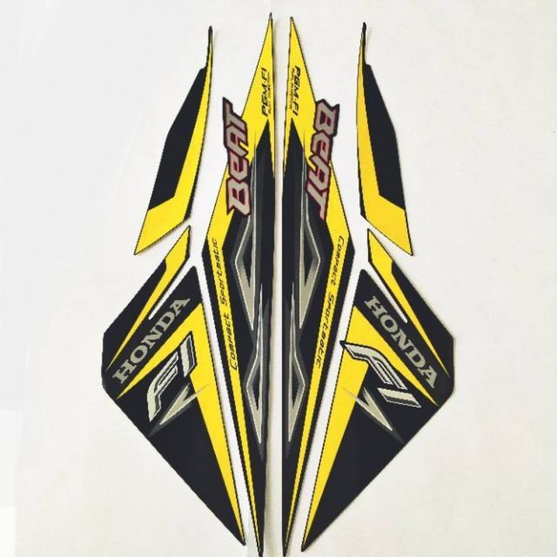 Striping lis stiker standar ori Honda Beat Fi 110 2014 2015 hitam kuning stiker ori beat hitam kunin
