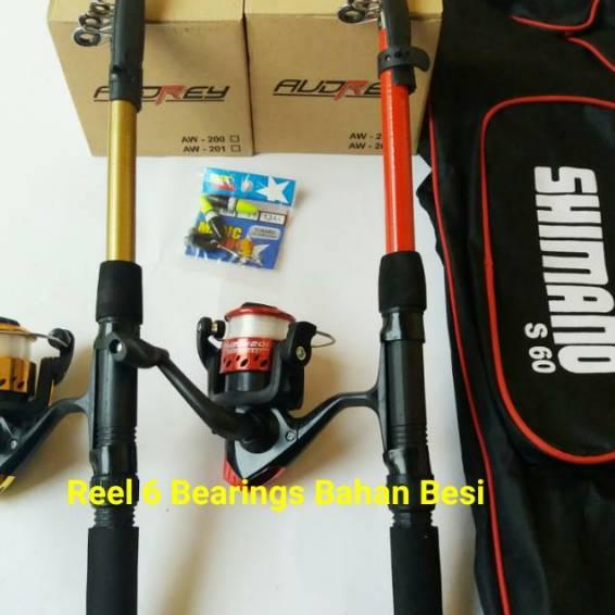 2 Set Pancing 6 bearings spool besi + joran antena 1,50 cm + tas Kekuatan 6 Kg