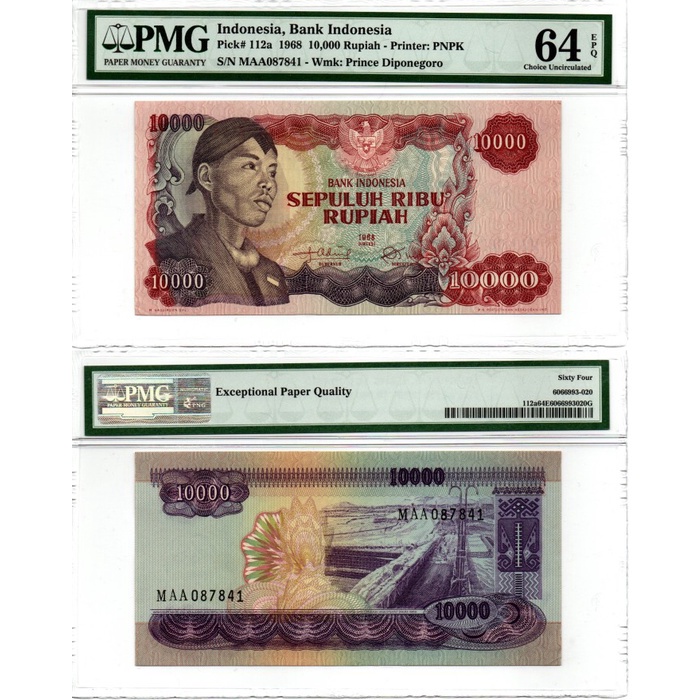 Uang Kertas 10000 Rupiah Seri Soedirman Tahun 1968 PMG 64 EPQ