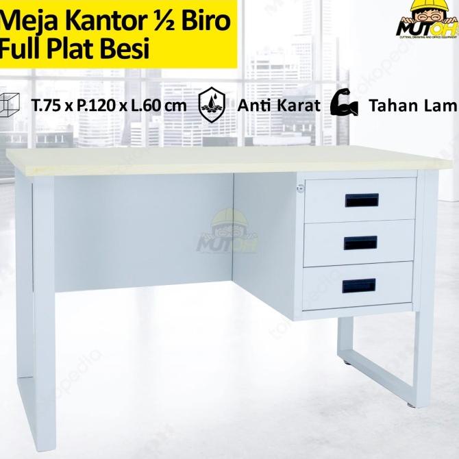 

NEW MEJA KANTOR MEJA KERJA MEJA STAFF 1/2 BIRO BESI 3 LACI 120 CM BERKUALITAS