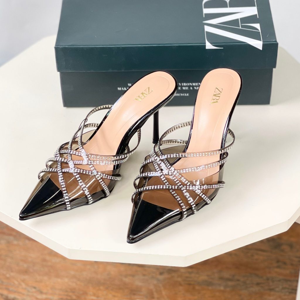 Zara Sparkly Heeled Rhinestones Mules Shoes Sepatu High Heels Heel Zr Zra 00356