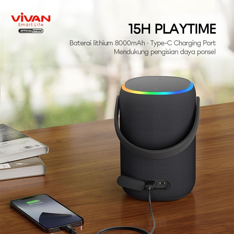 VIVAN VS50 Speaker Bluetoot 5.3 Ultra Bass Subwoofer 40W RGB Portable
