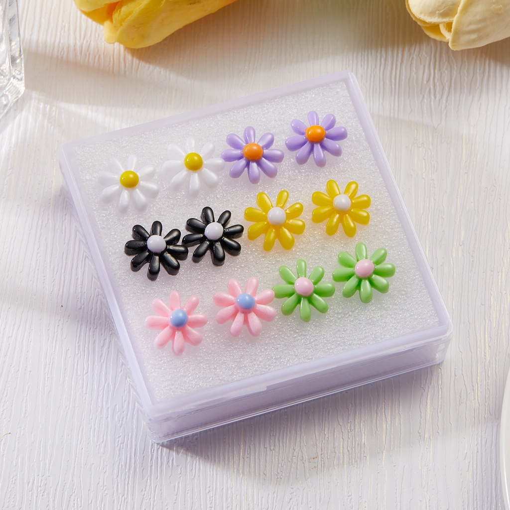 6 Pasang Anting Tusuk Desain Bunga Matahari daisy Kombinasi anti Radang