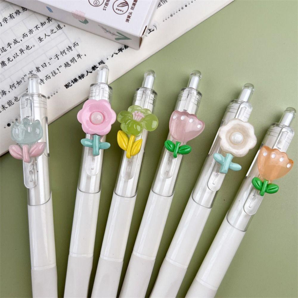 Nanas 6PCS /Set Gel Pulpen Perlengkapan Kantor Sekolah Tulip Dekorasi Press Type Signature Pen