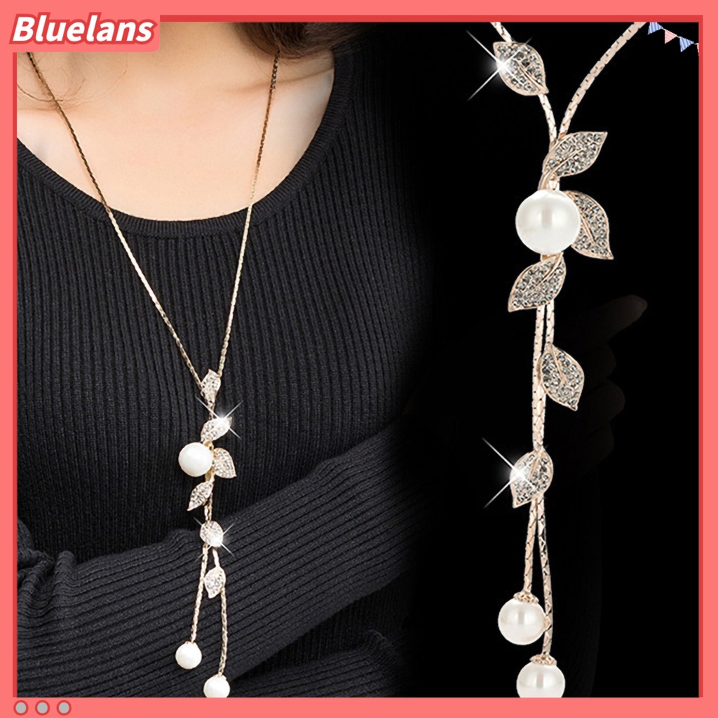 Bluelans Necklace Faux Pearl Tassel Leaves Pendant Exquisite Accessories Sweater Chain Jewelry Gift for Women