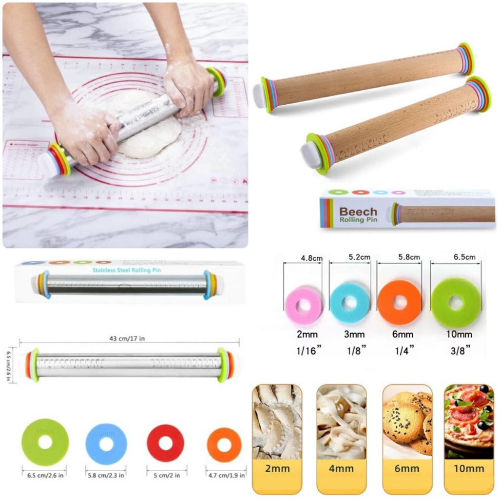 Adjustable Rolling Pin Stainless Rolling Pin Kayu Adjustabble Penggilas Adonan 4 Ketebalan Roling Pin Penggiling Adonan Kue