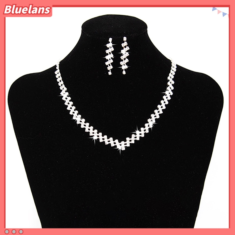 Bluelans Bridal Wedding Prom Jewelry Shiny Rhinestone Elegant Necklace Earring Set Gift