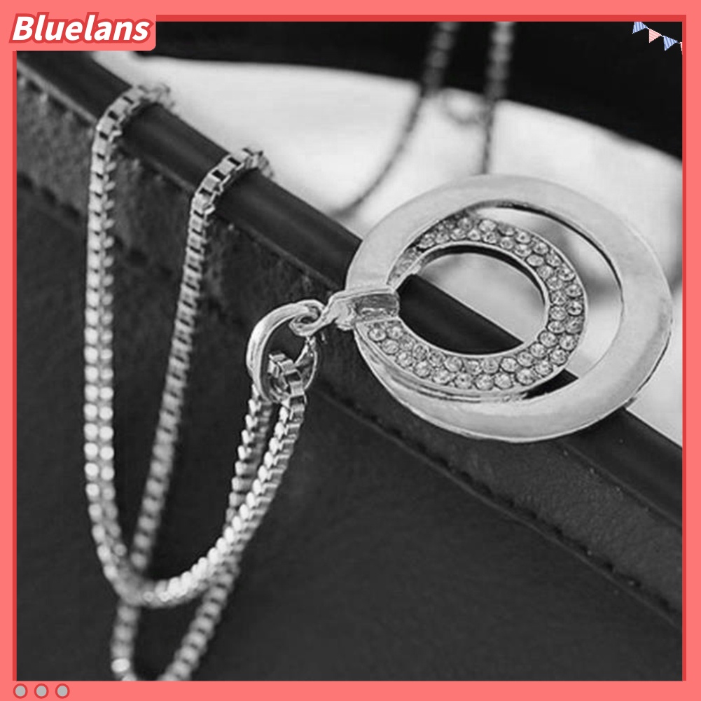 Bluelans Women Fashion Double Circles Rhinestone Inlaid Long Chain Necklace Jewelry Gift