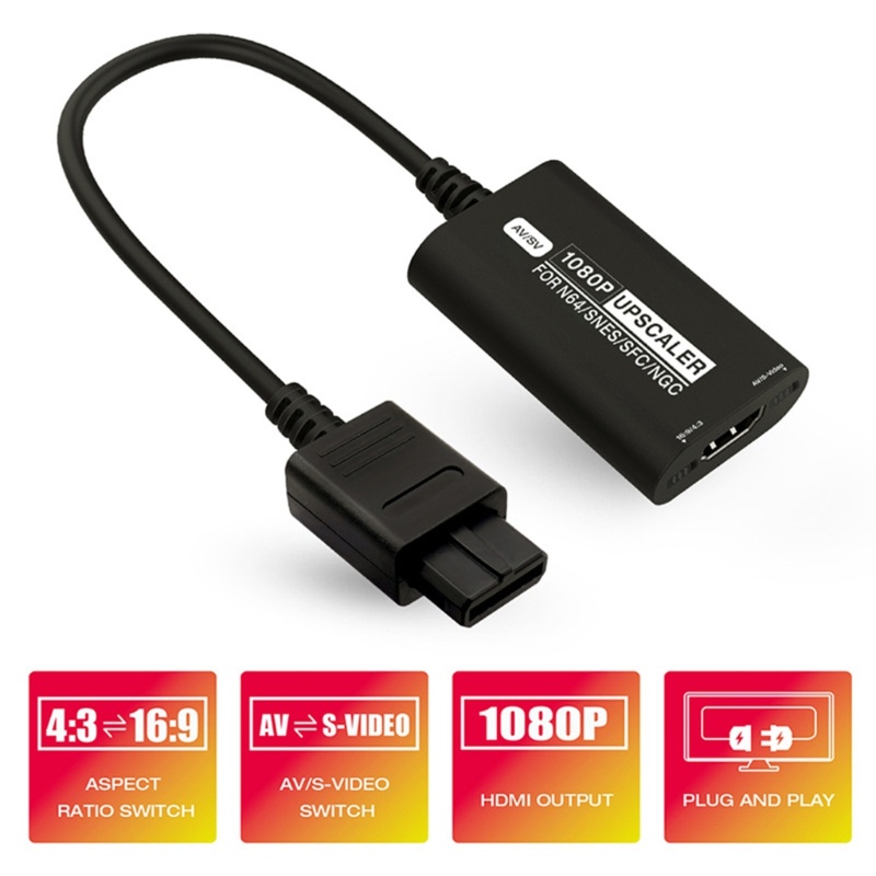 Btsg HDTV Converter Adapter 1080P Adaptor Mendukung Rasio 16:9 /4:3 Aspek Switching Cocok Untuk N64/SNES/SFC/NGC