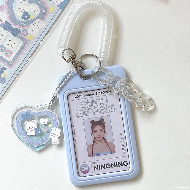 Holder Kartu Bus / ID / Foto Dengan Ornamen Glitter Transparan