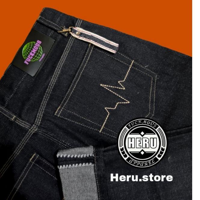 Order--Denim Raw Pria 16.oz Fuckmous Apparel ✅ Denim Selvedge Black Indigo - Celana Denim Selvedge 1