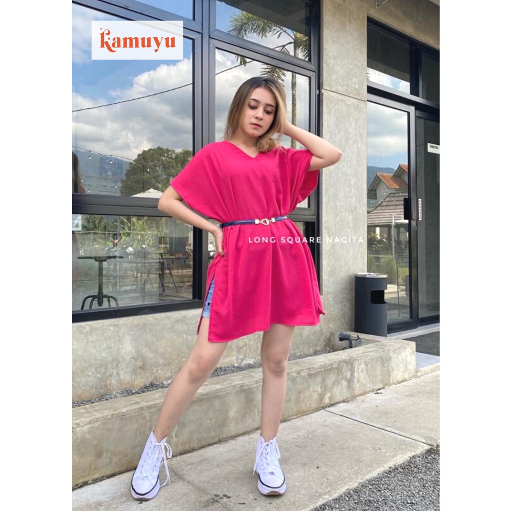 KAMUYU - NAGITA LONG SQUARE AIRFLOW CRINKLE BLOUSE ATASAN BIG SIZE WANITA OVERSIZED TOP CEWEK KASUAL Bisa COD