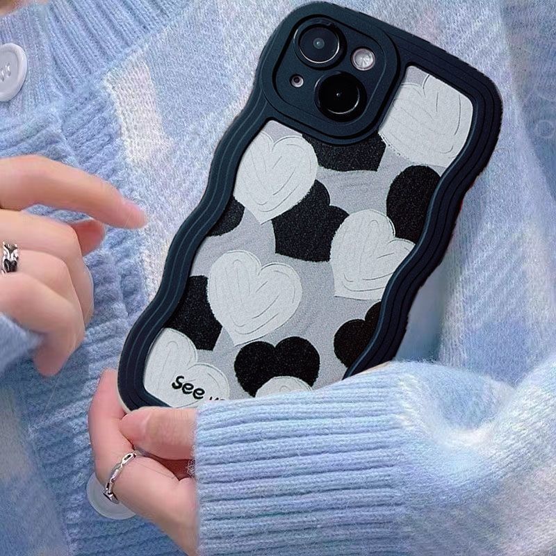 Case Motif Hati Warna Hitam Dan Putih Untuk IPhone 12 13 14 11 Pro Max X Xs Max Xr Zxczx