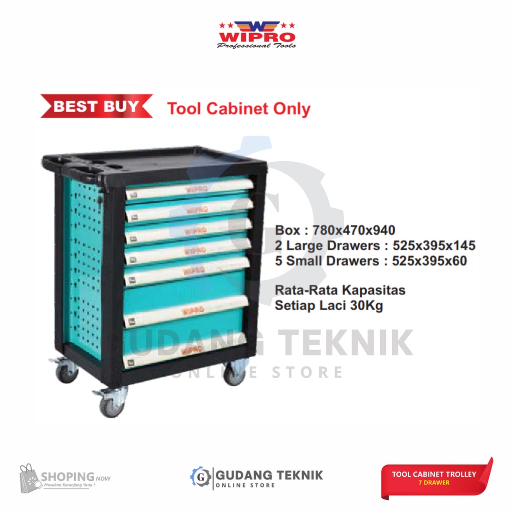 Tool Box Cabinet Trolley 7 Drawer WIPRO TCT-07D / Tool Cabinet Only WIPRO TCT07D - Tool Kabinet Troli WIPRO TCT 07D