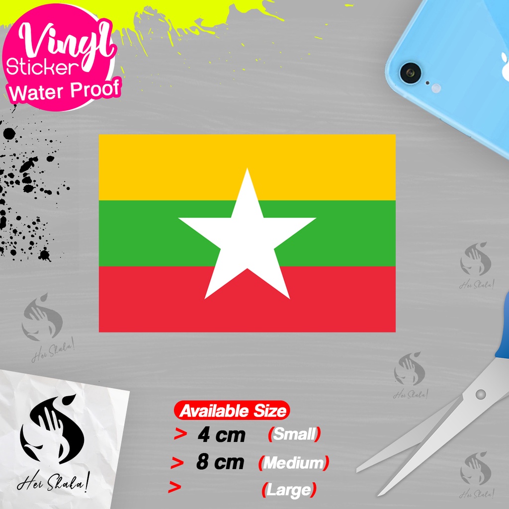 

Stiker Myanmar Sticker Vinyl Satuaan Motif Bendera Negara Dunia Bahan Anti Air