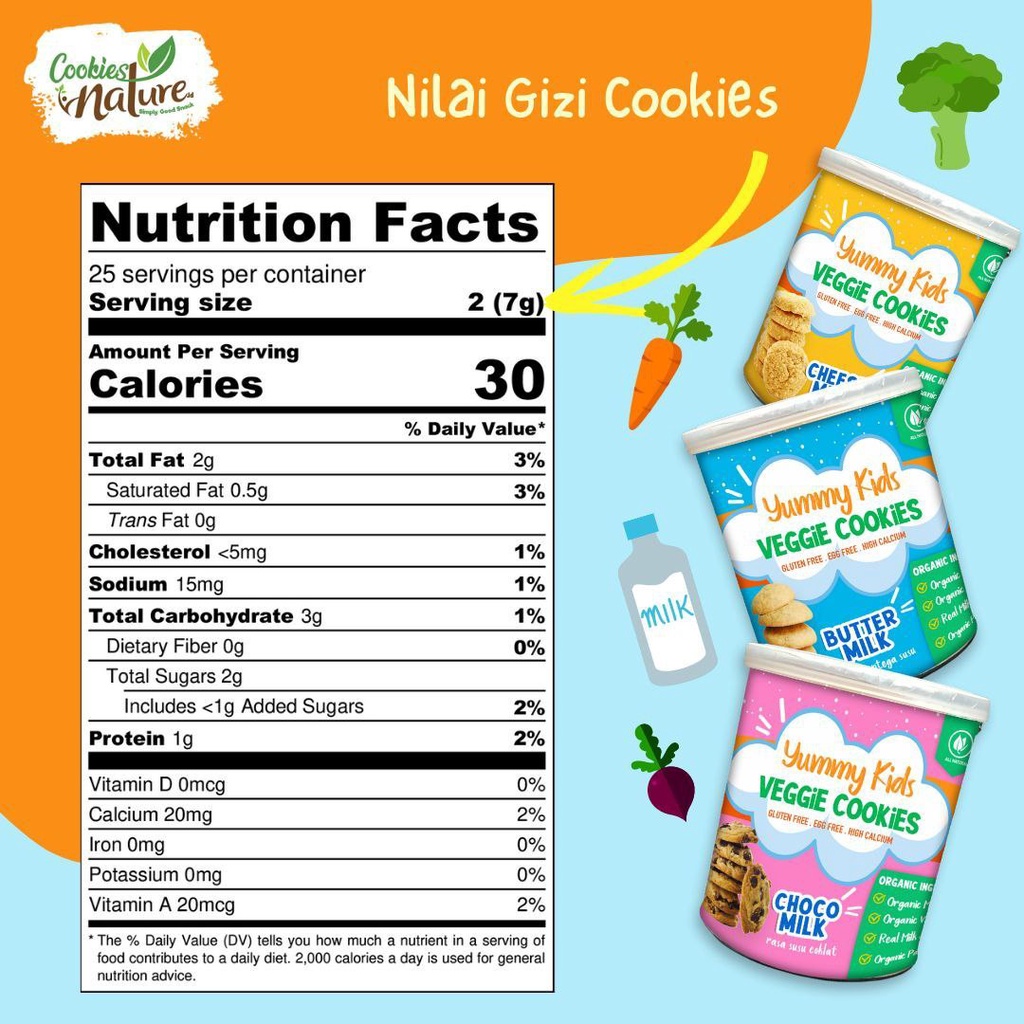 Yummy Kids Natural Veggie Cookie Biskuit Sayur Organik MPASI Tanpa Pengawet Premium Gluten Free &amp; Egg Free Pelangi Anak Original Kemasan 150gr