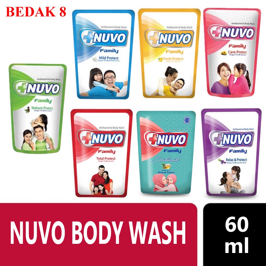 Nuvo Sabun Mandi Cair Anti Bakterial Pouch 60 ml/ Nuvo Body Wash Refil 60 ml