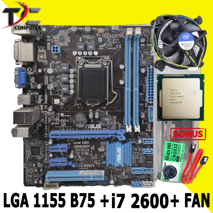 PAKET MOTHERBOARD 1155 B75 ASUS PLUS PROCESSOR I7 2600 + FAN