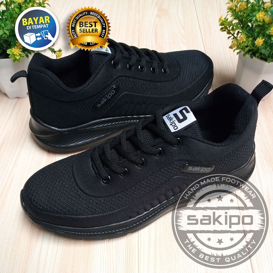 PROMO BTS KEMBALI SEKOLAH !! SEPATU SEKOLAH HITAM POLOS MEREK SAKIPO SD SMP SMA SMK KULIAH / SEPATU OLAHRAGA BERTALI WARNA HITAM  / SEPATU JOGGING RINGAN / SAKIPO