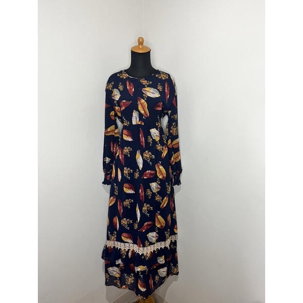 GAMIS NAVY MOTIF DAUN