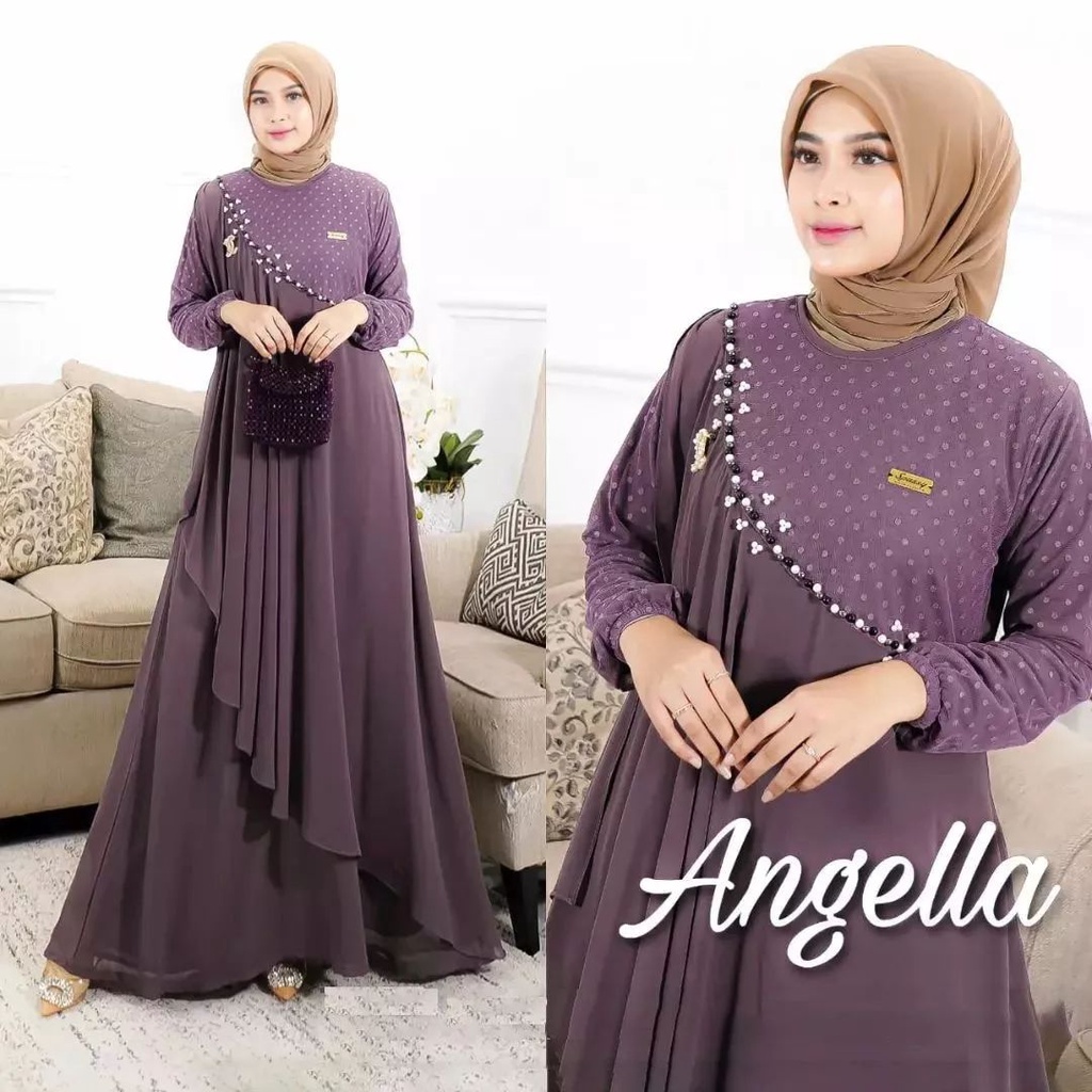 Dress Mewah Murah Angela Maxi Gamis Modern Gaun Pesta Muslimah Baju Kondangan Longdress Kekinian Bus