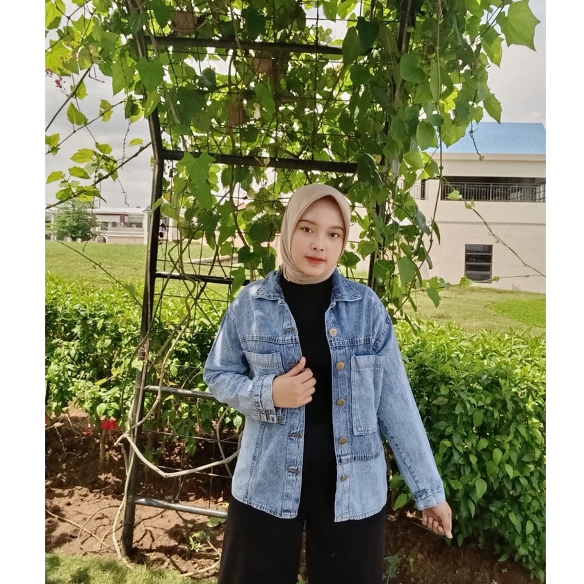 [Wrestlerstudio] Jacket Jeans Oversize Wanita Premium Snow Blue