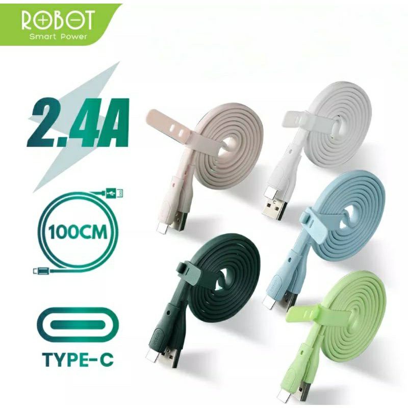 CABLE KABEL CASAN CHARGER MERK ROBOT USB TIPE TYPE C 2.4 AMPER CABLE DATA ROBOT RGC 100 RGC100