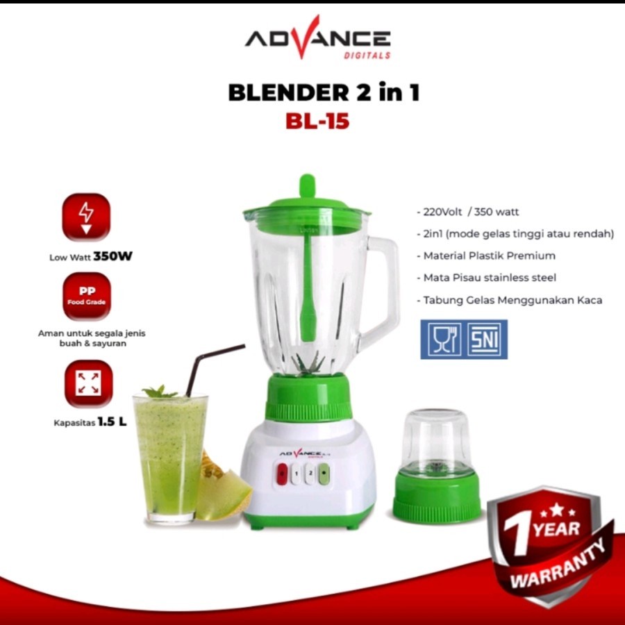 Blender Kaca Advance BL-15 Body Kaca Kapasitas 1.5L - Hijau