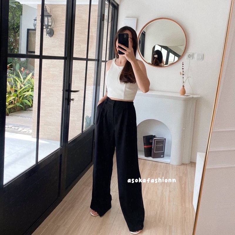 Loose Pants Trousers Celana Panjang Wanita Kulot Jumbo Highwaist Anti Kusut