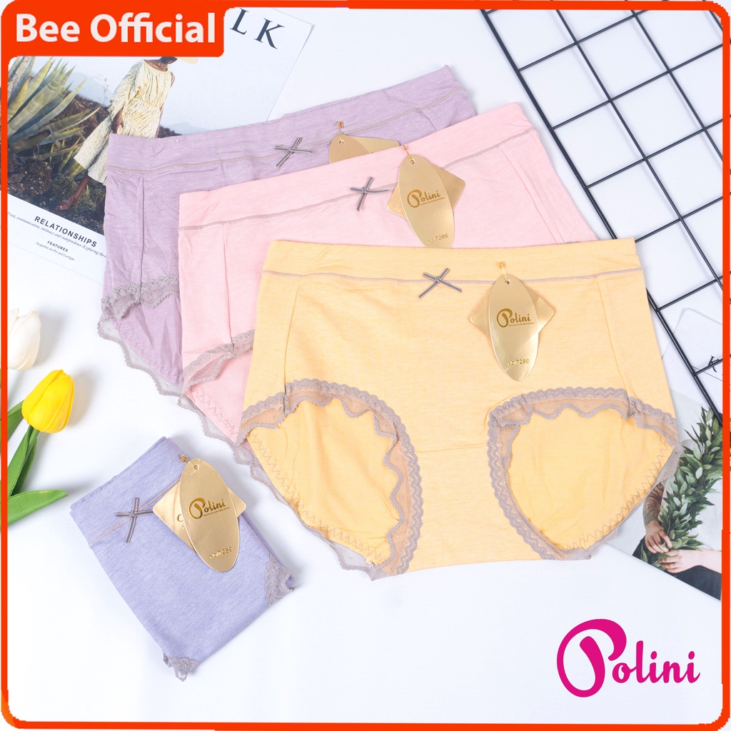 BEE - Celana Dalam Briefs Wanita Bahan Katun Elastis Cd Mid Waist 7289 Polini