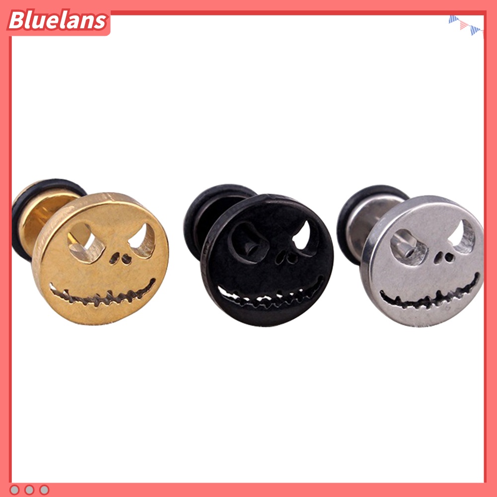 Bluelans Anting Stud Tindik Desain Tengkorak Halloween Bahan Titanium Steel Untuk Pria Dan Wanita