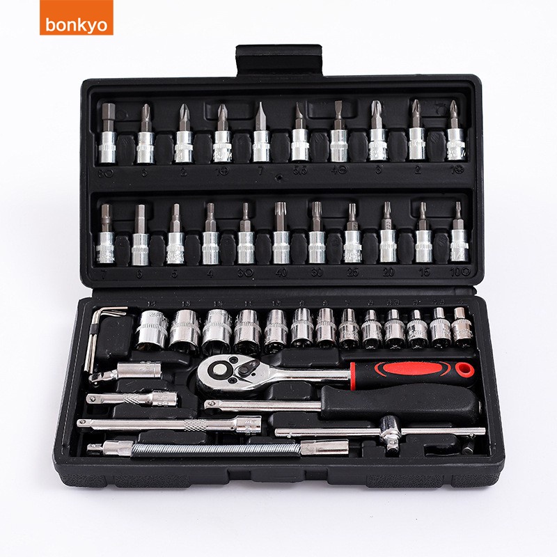 bonkyo Kunci SOK 46 PC Set Socket (1/4 &quot;)  Full Lengkap Socket Tool Kit Pas Ring L Motor Mobil