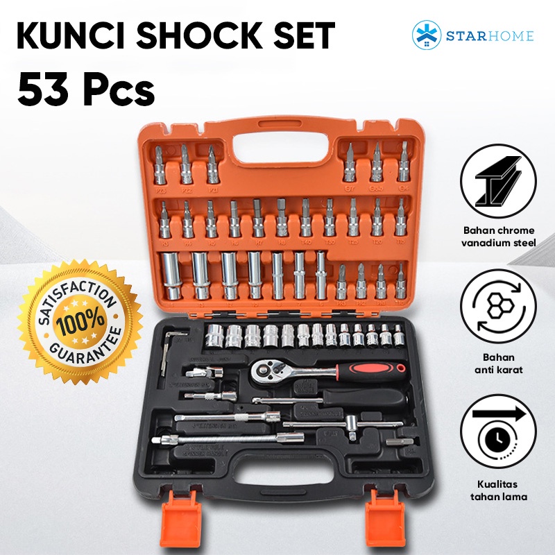 Kunci Sok Set Kunci Set Kunci Socket 1/4 inch Obeng Set Perkakas Set Kunci Pas Spanah Kunci Inggris Kunci Set 53 in 1